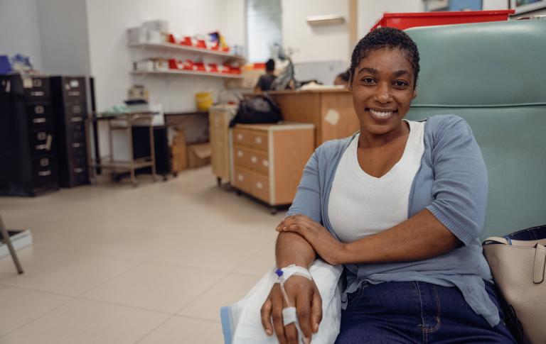 Oncology patient receiving chemotherapy at Mirebalais University Hospital